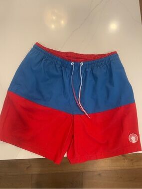 Colorblock Blue and Red Swim Trunks